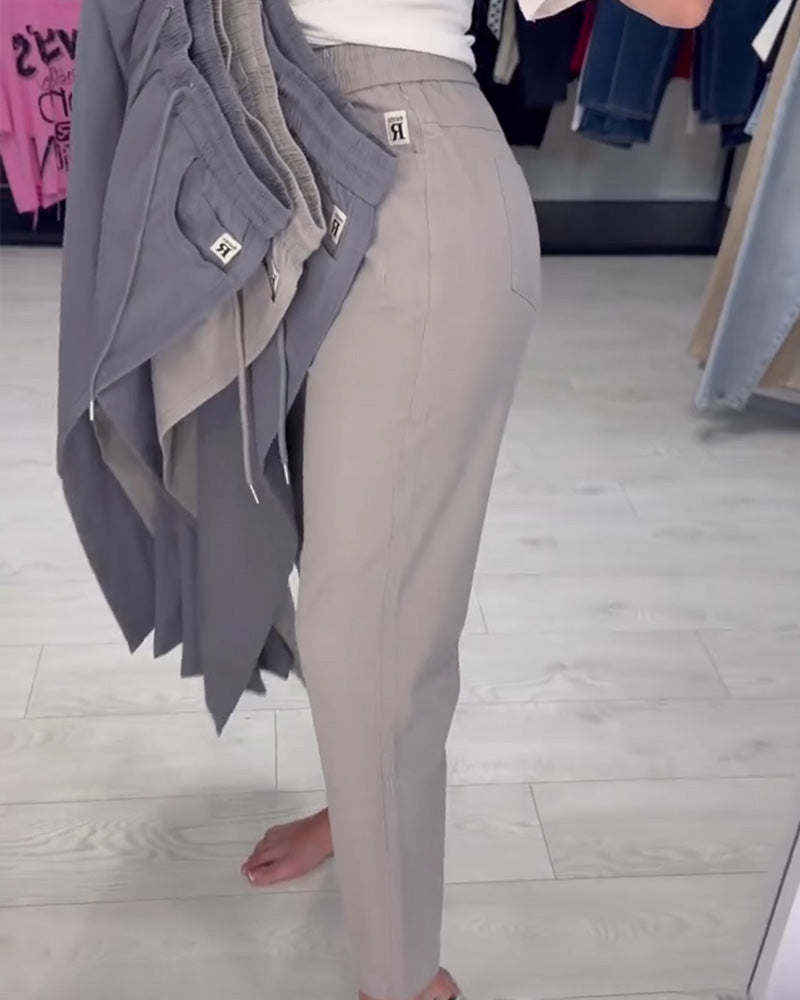 Pantalon Taille Élastique Cordon De Serrage Unie Décontracté