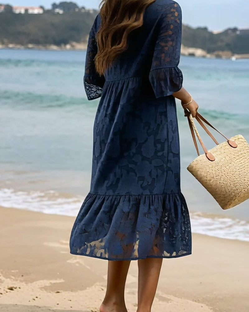 Robe Élégante Sophistiquée Volant Dentelle