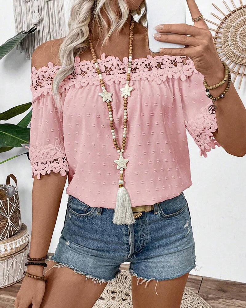 Blouse Une-épaule Dentelle Fleur 3D