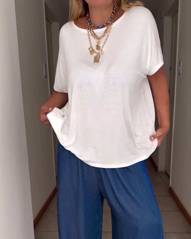 T-shirt uni à manches courtes et col rond