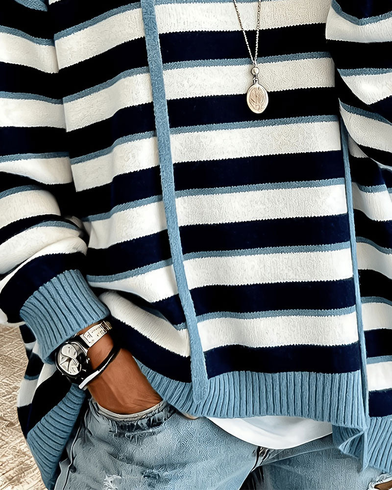 Pull Rayé À Capuche Cordon
