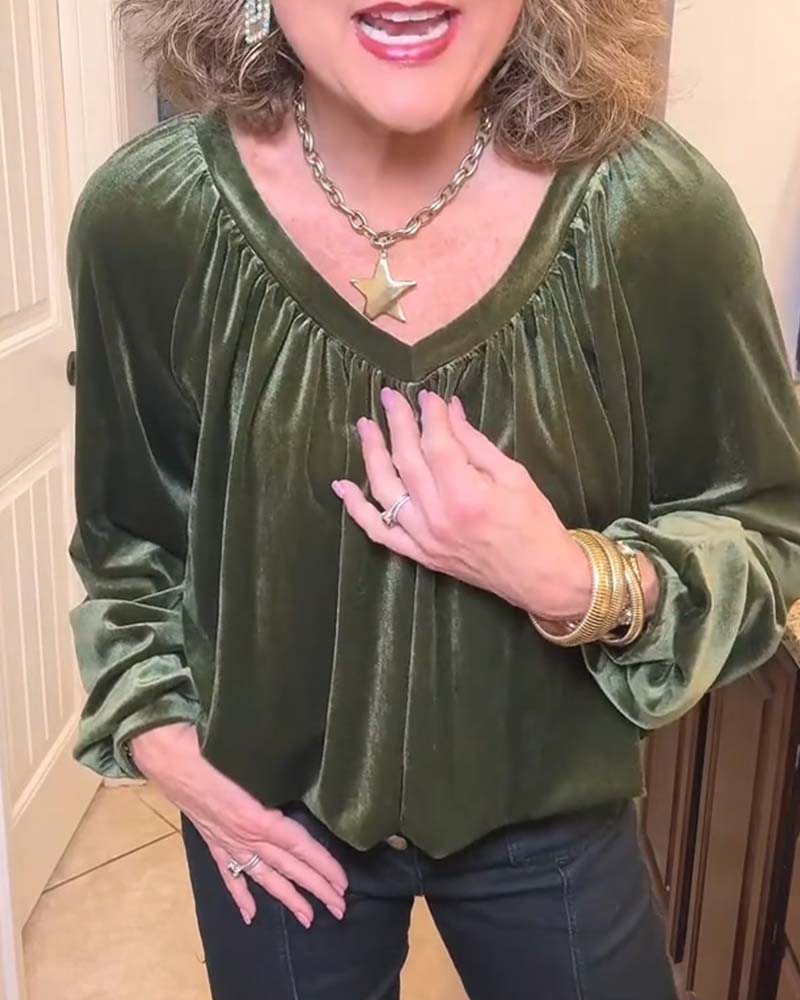 Blouse Col En V Froncée Découpe Manches Longues