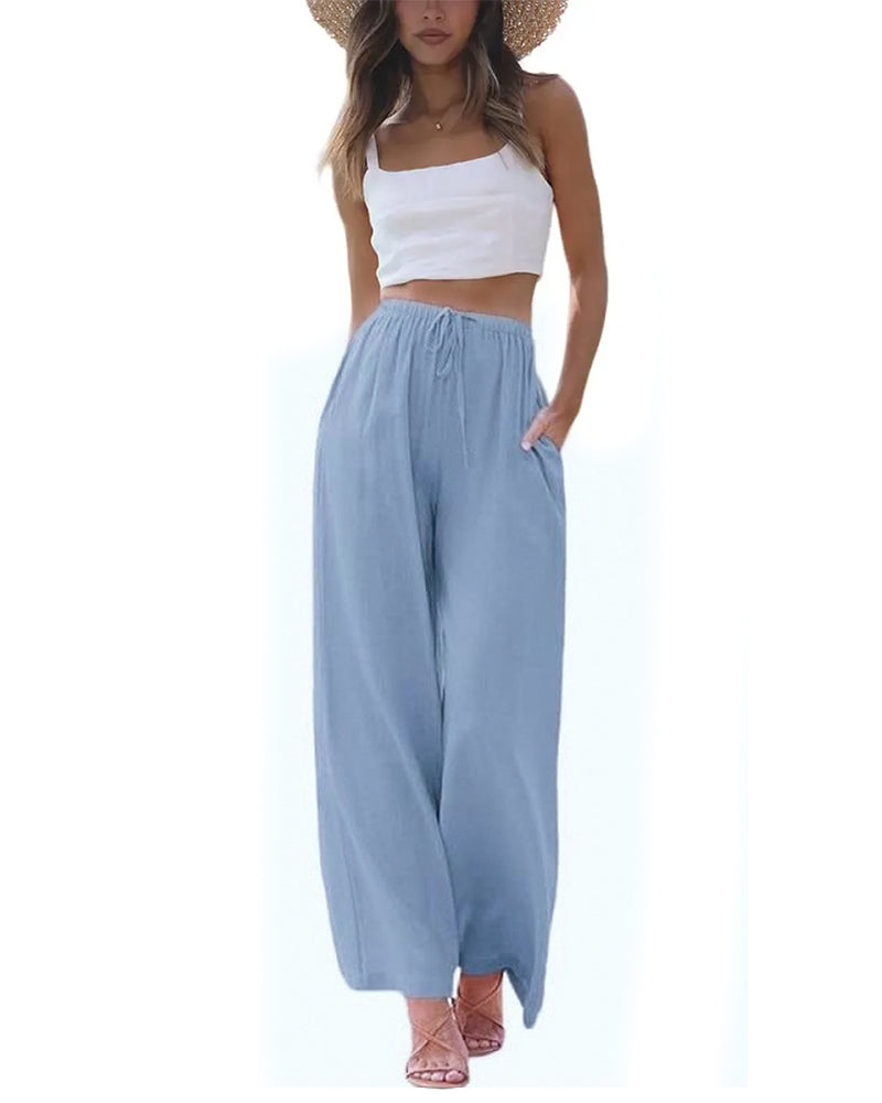 Pantalon Coupe Loose Décontracté Cordon De Serrage Large Jambe