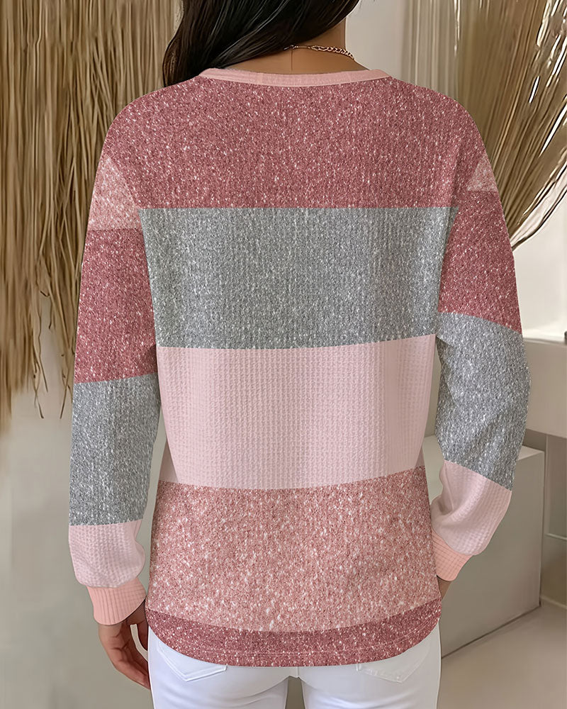 Sweatshirt Bouton Col Rond Bloc De Couleur