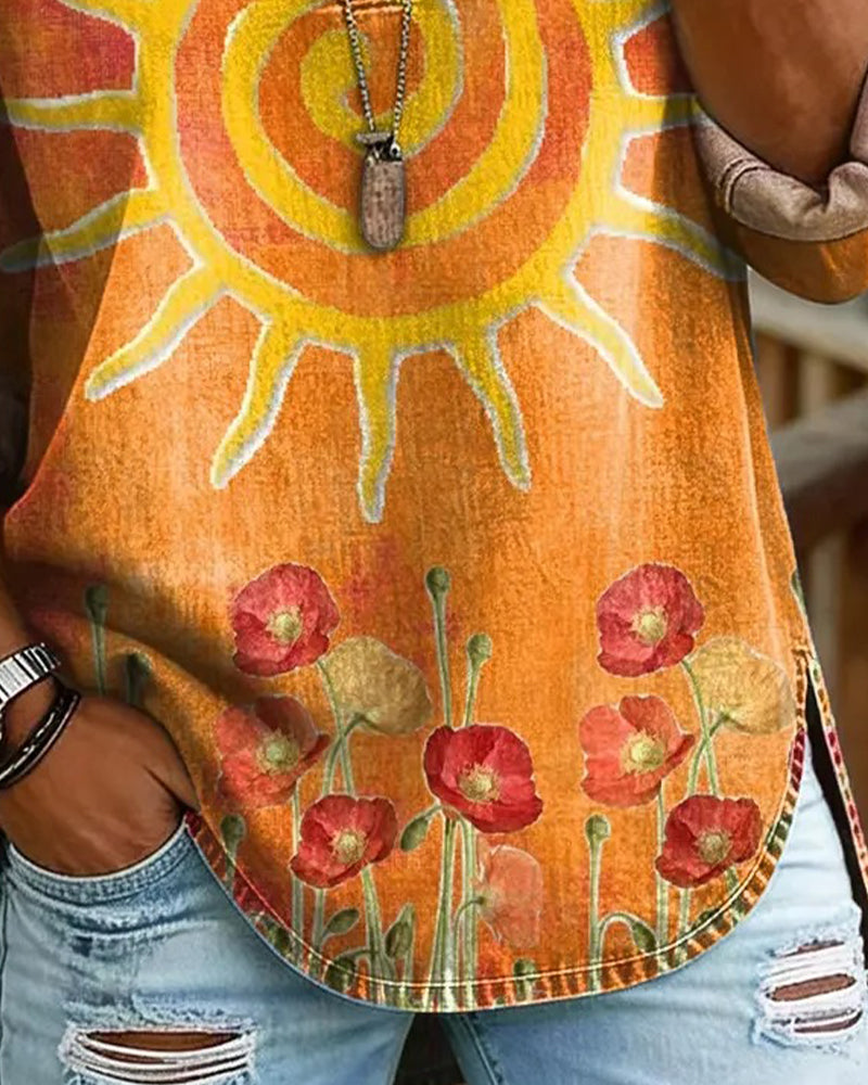 Haut Imprimé Tournesol Encolure V