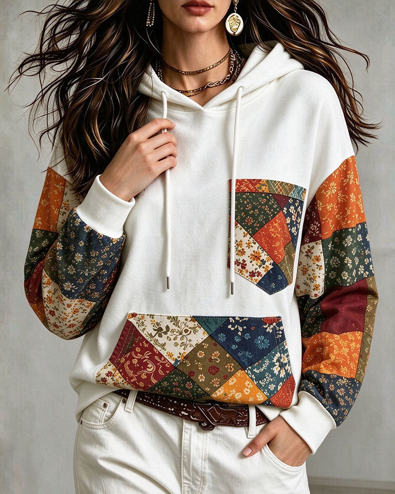 Hoodie Patchwork Imprimé Capuche