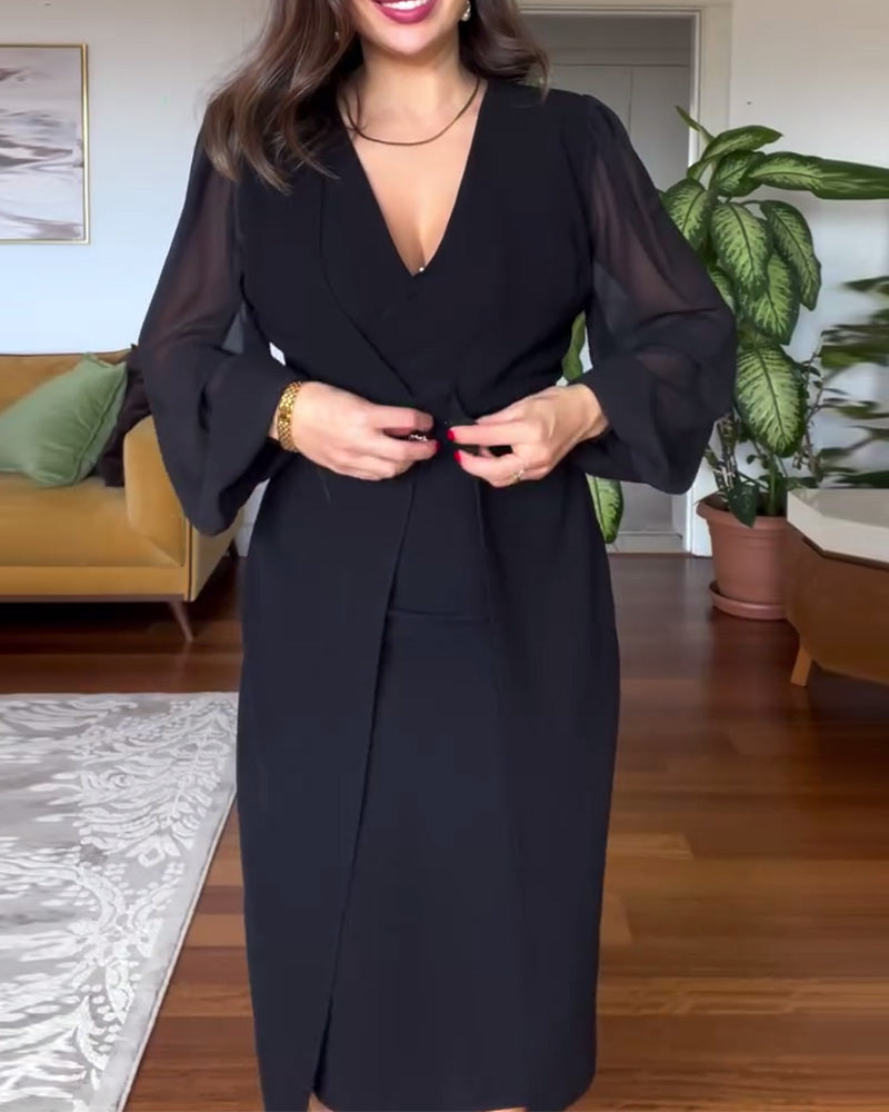 Robe col V manches lanterne slim