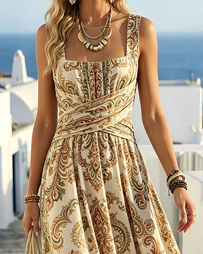Robe Col Carré Bretelle Spaghetti Vintage Florale