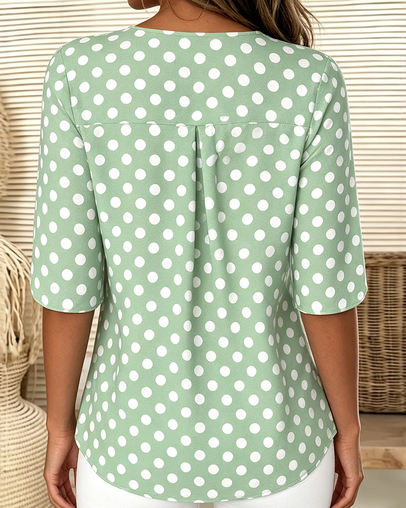 Blouse À Pois Volant Col En V