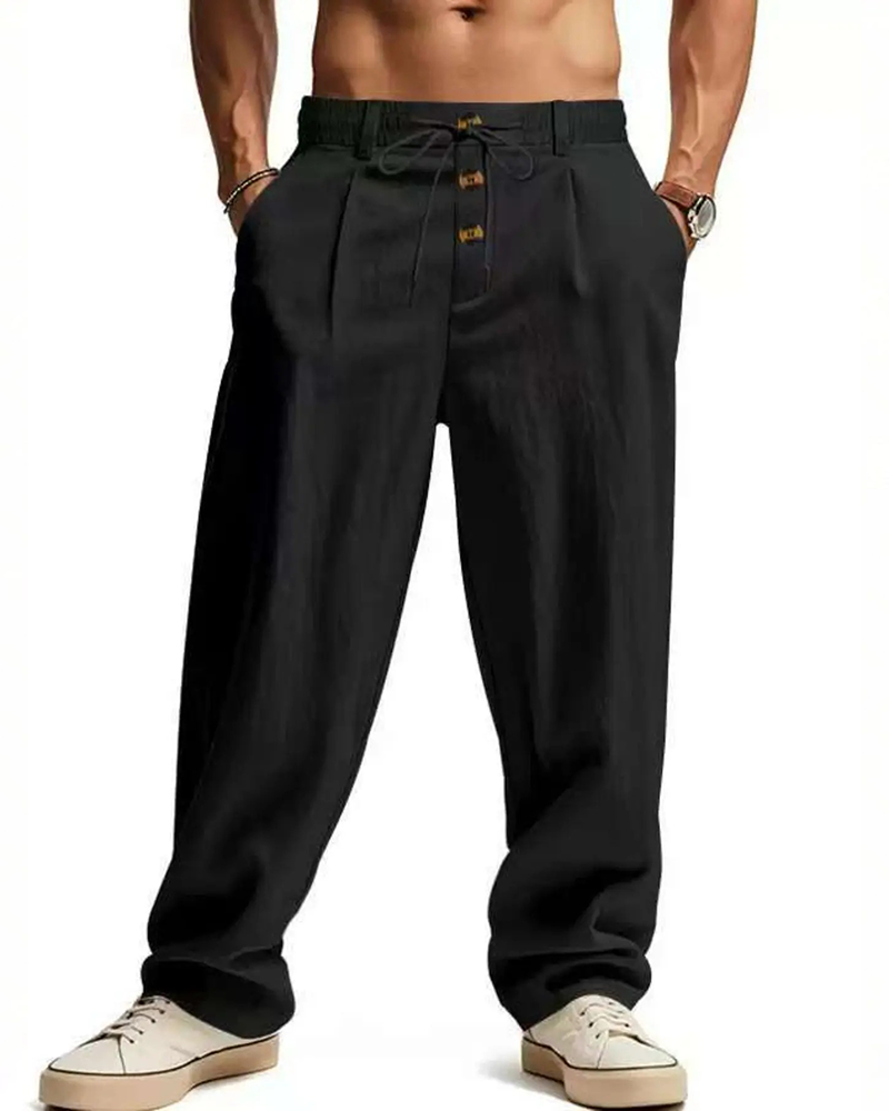 Pantalon Décontracté Uni Jambe Droite