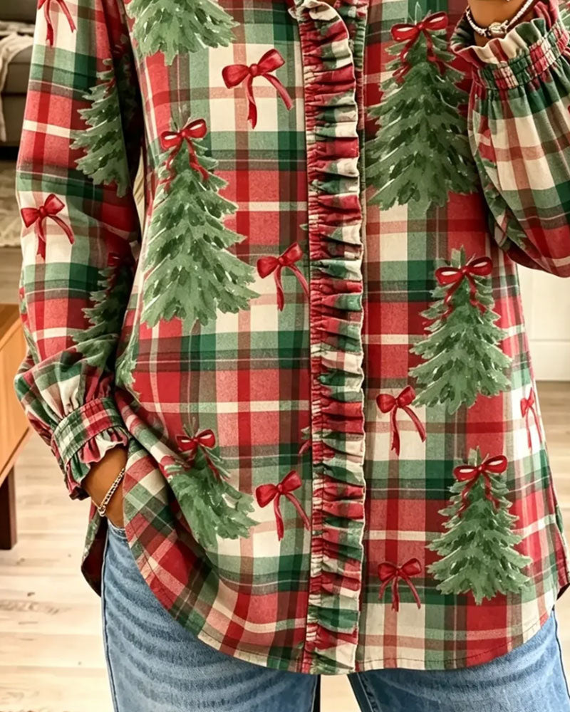Chemise Noël Carreau Arbre De Noël Imprimé