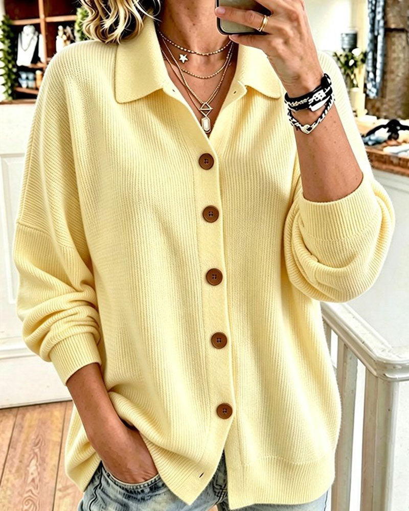 Cardigan Revers Boutonné Manches Tombantes