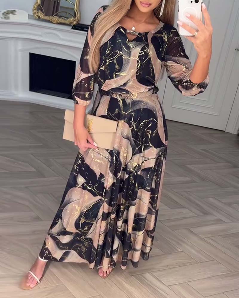 Robe Élégante Manche Trois-Quarts Imprimée Taille