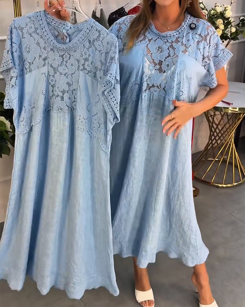 Robe Élégante Dentelle-Garni Patchwork Maxi