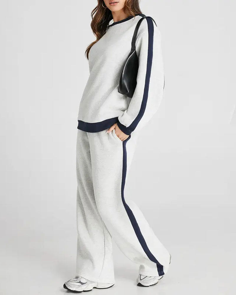 Ensemble Côté Bloc De Couleur Col Rond Sweatshirt