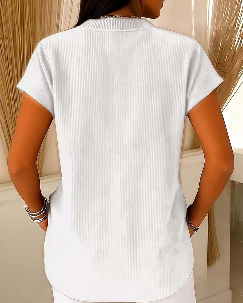 Blouse Unie Manche Courte Fermeture Éclair