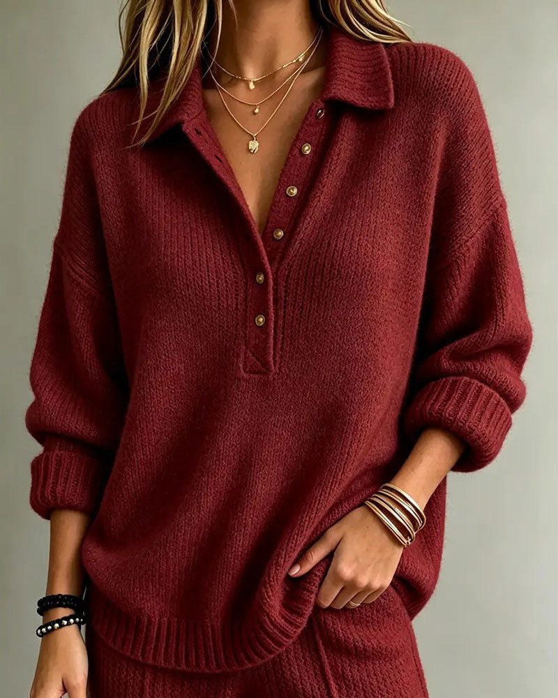 Pull Revers Boutonné Uni