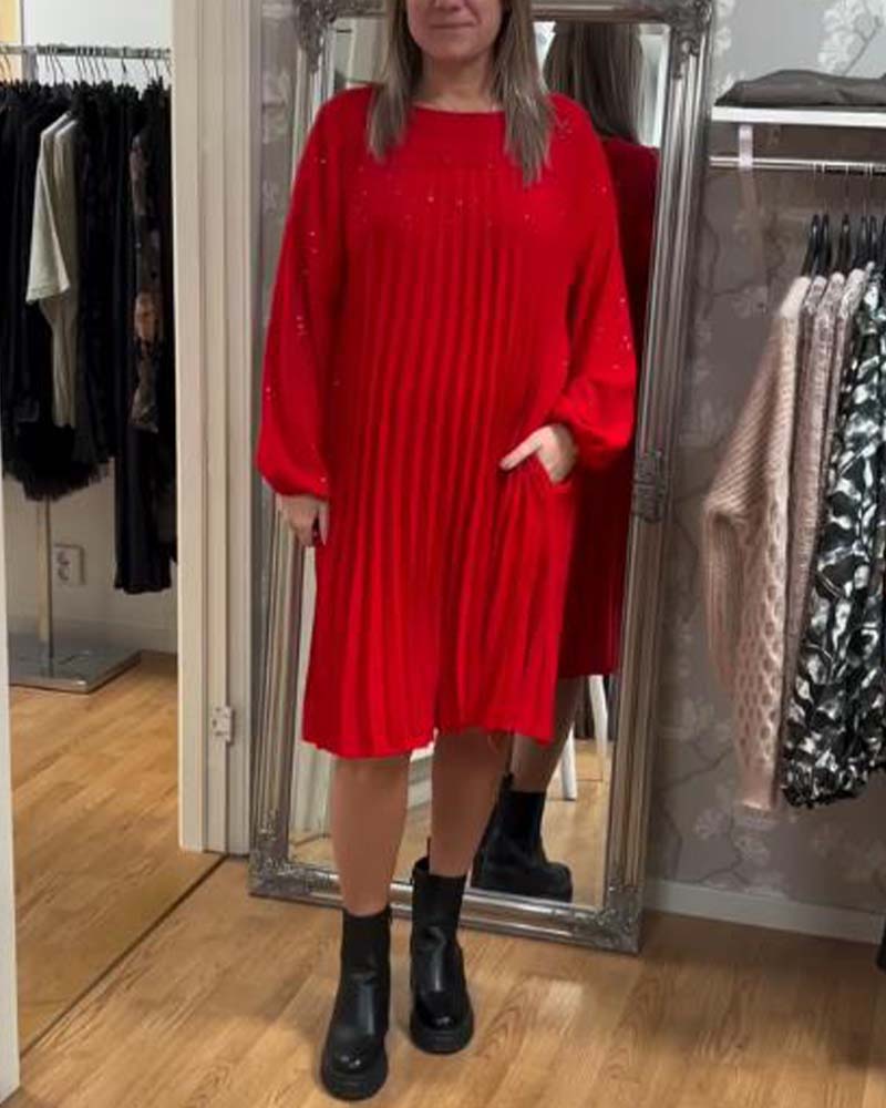 Robe Avec Design à Manches Bouffantes, Détail Plissé Et Silhouette Lâche