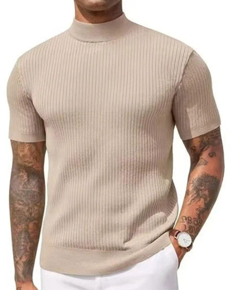 T-Shirt Col Mock Neck Homme Manche Courte