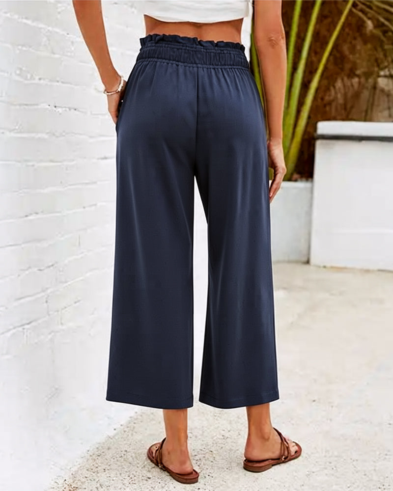 Pantalon Volant Taille Haute Large Jambe Racourci