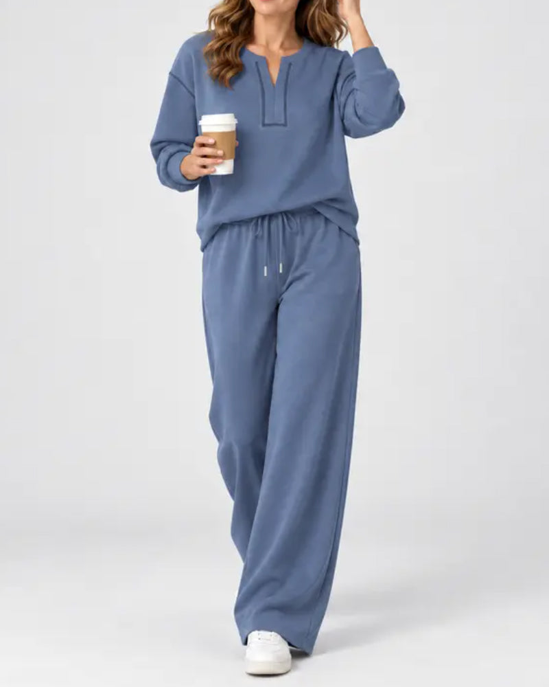 Ensemble Col V Ligne Large Jambe Manche Longue