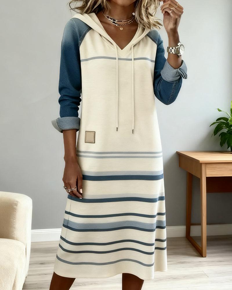 Robe À Capuche Rayée Panachage de Couleurs