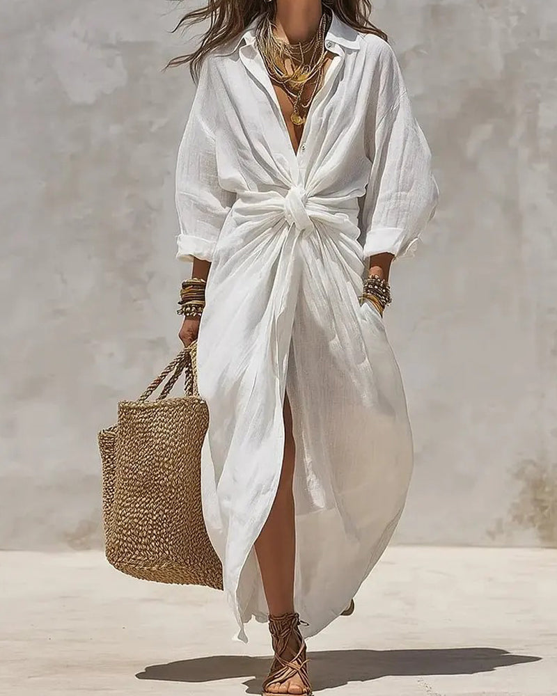 Robe Chic Nœud Chemise Longue