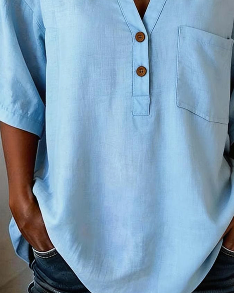 Chemise Col V Unie Manches 3/4