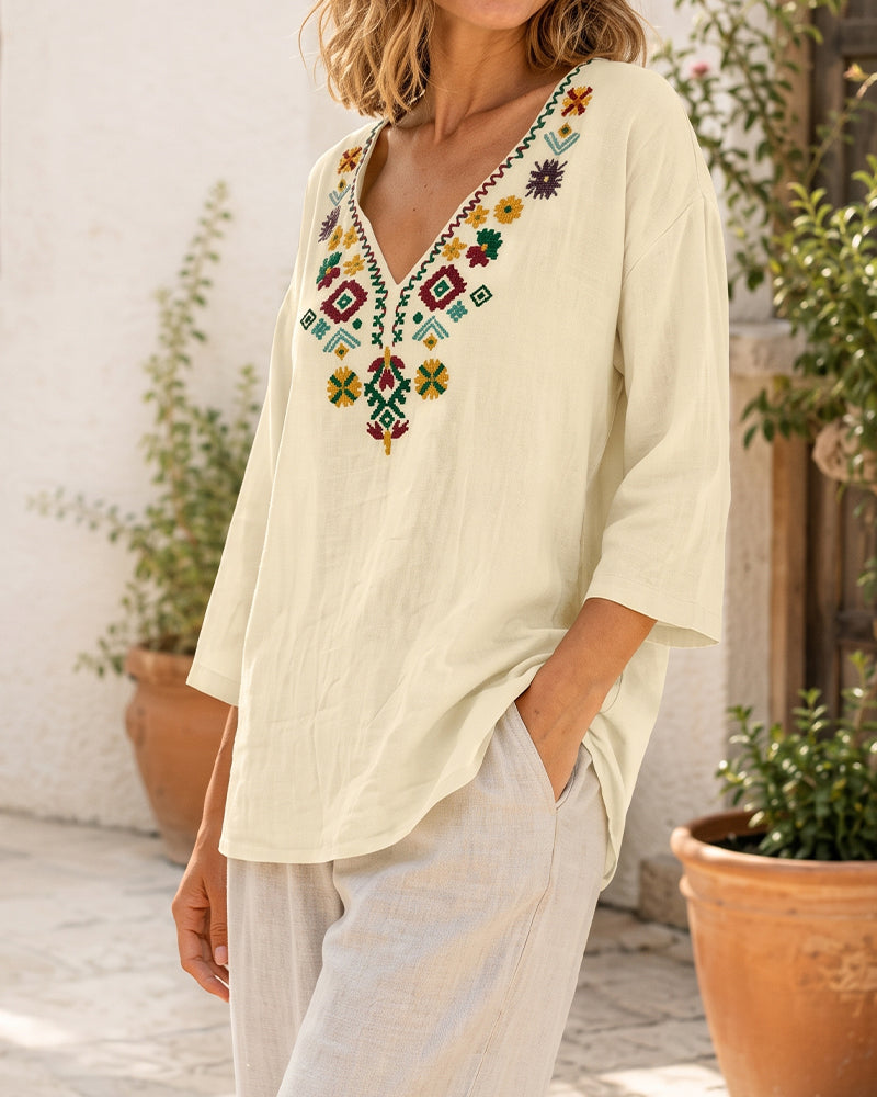 Blouse Col En V Bohémienne Imprimée