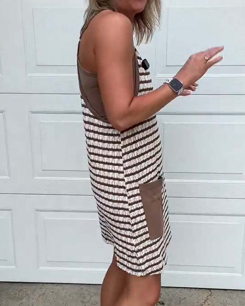 Robe Bretelles Col En U Poche Bloc De Couleur