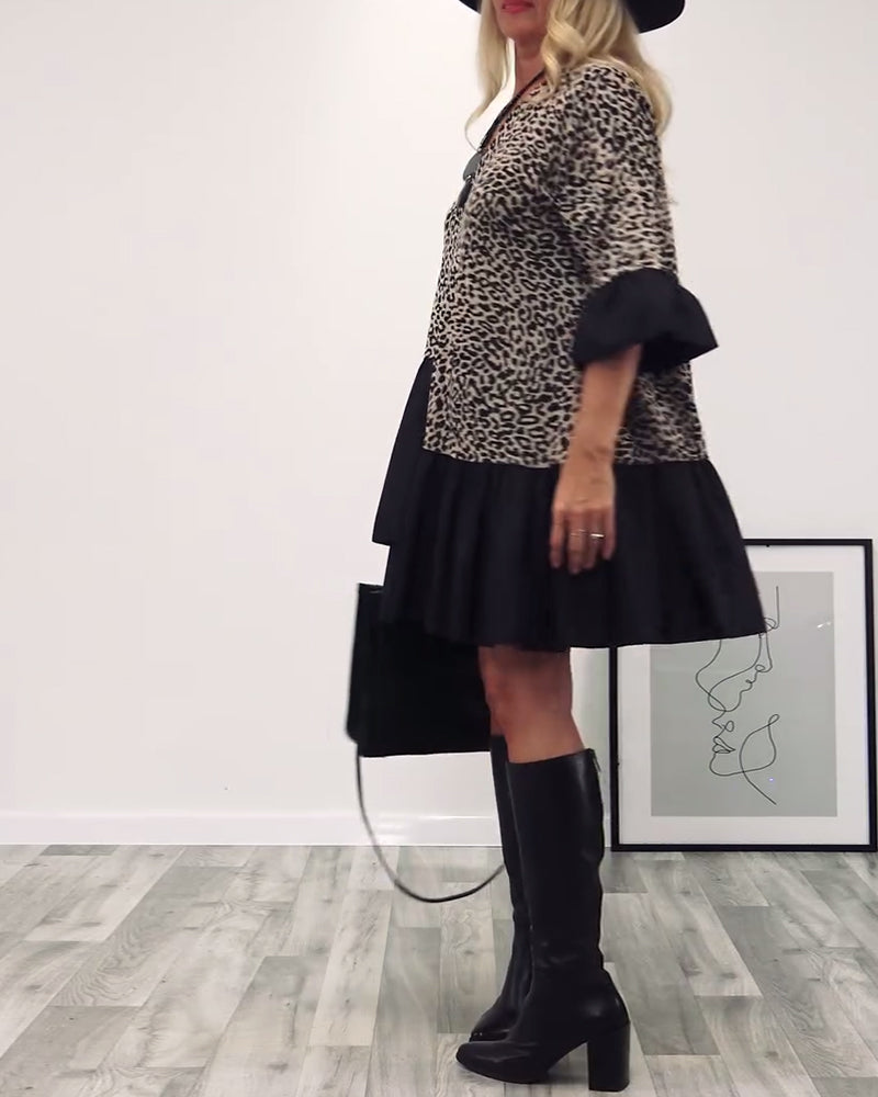 Robe décontractée à volants à imprimé léopard