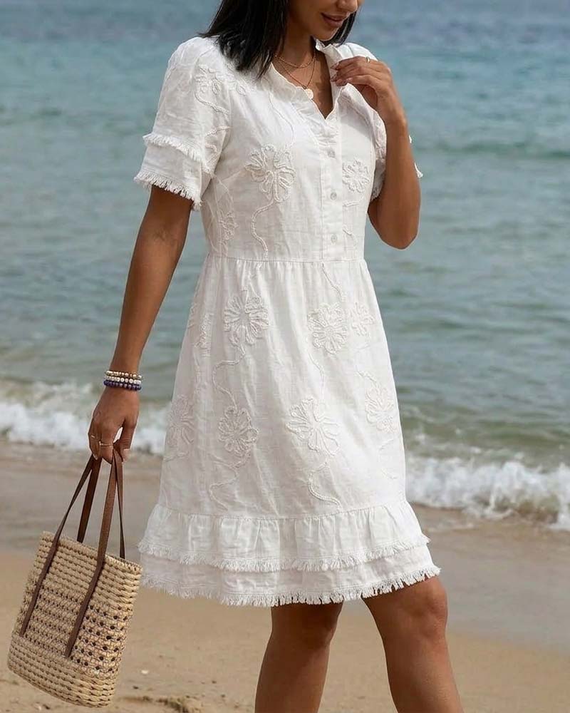 Robe Col Monté Demi Patte Frange