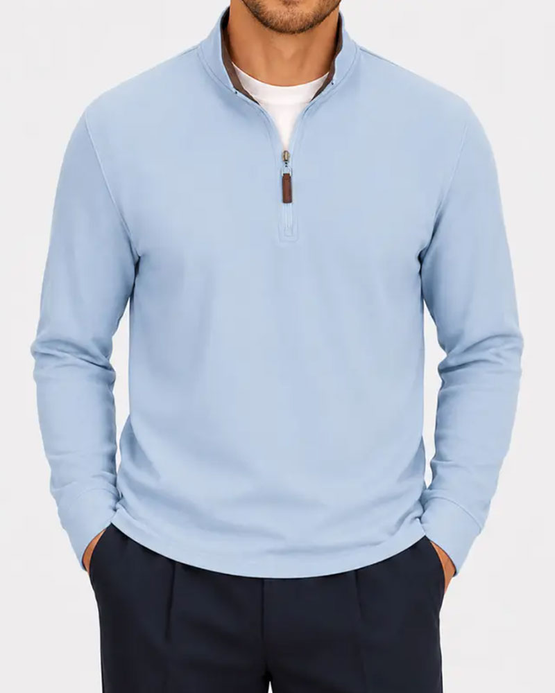 Sweat-Shirt Homme Demi-Zip Col Montant Manches Longues