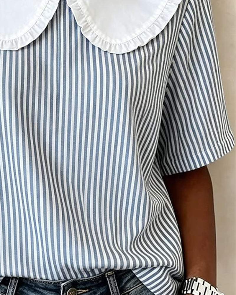 Blouse Rayée Col Peter Pan Manche Courte