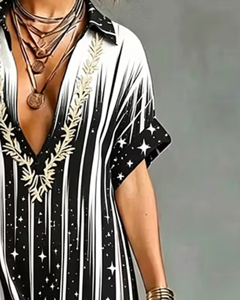 Jumpsuit Col V Rayure Contraste Lâche
