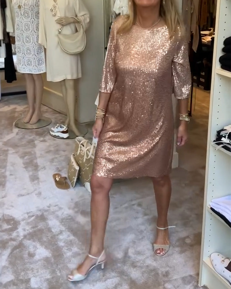 Robe droite élégante à sequins unis