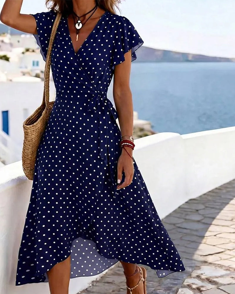 Robe Col En V À Pois Volant Taille