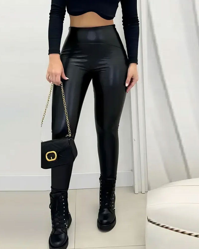 Pantalon Taille Haute Uni Long
