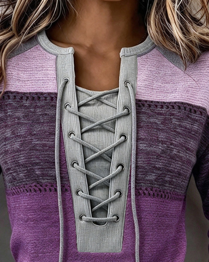 Sweatshirt Attacher Rayé Bloc De Couleur Ajusté