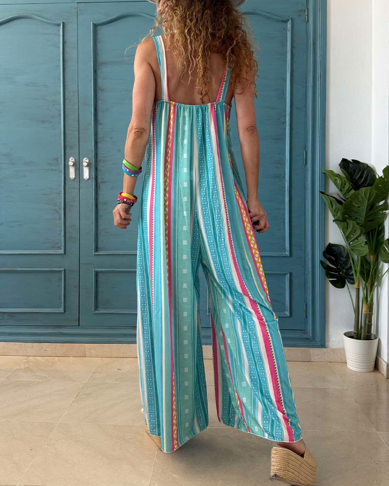 Jumpsuits Décontracté Imprimé À Jambes Larges