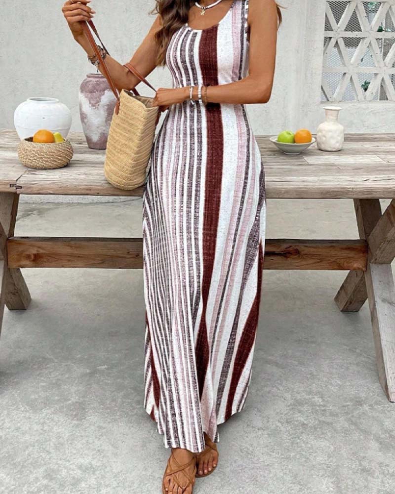 Robe Sans Manches Colorée Rayure