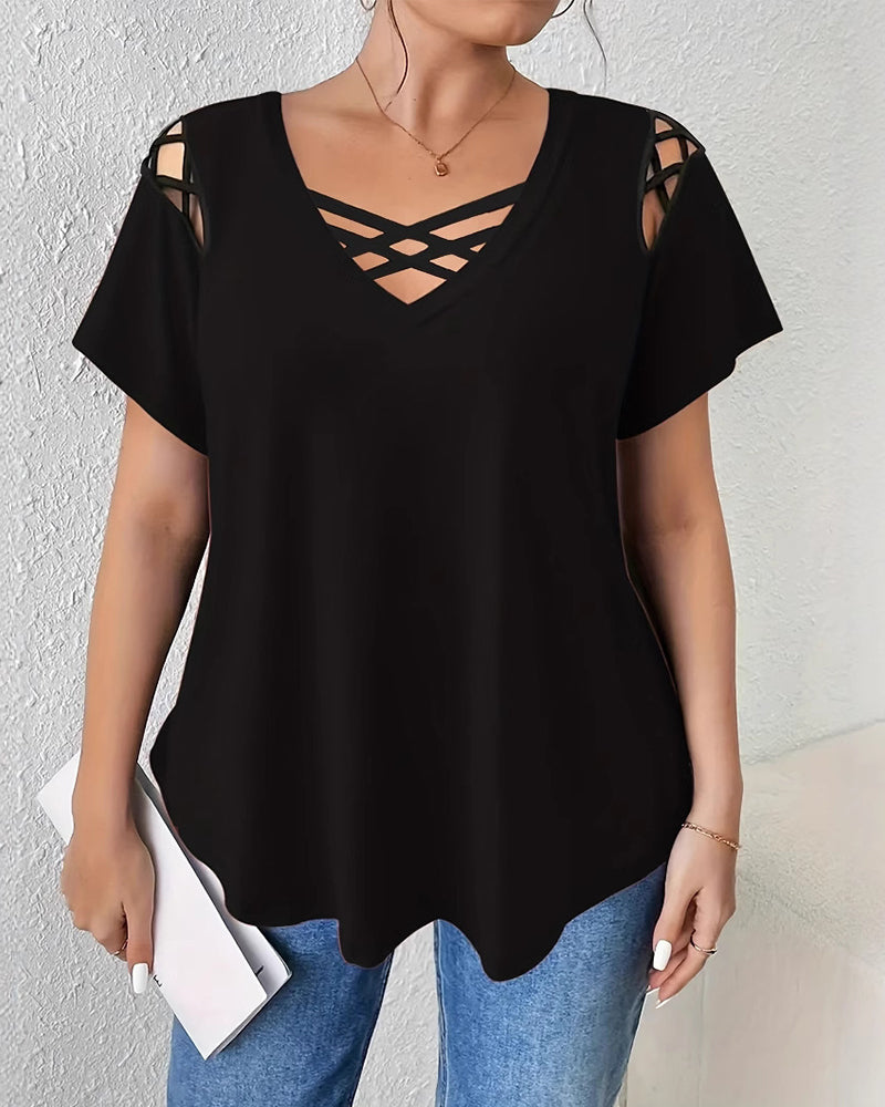 T-Shirt Unie Manches Courtes Bretelle Croisée