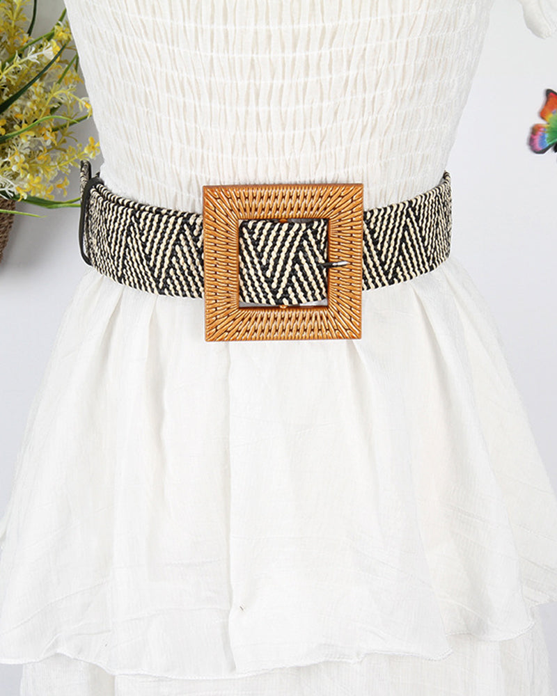 Ceinture élastique pour femme tissée d'herbe