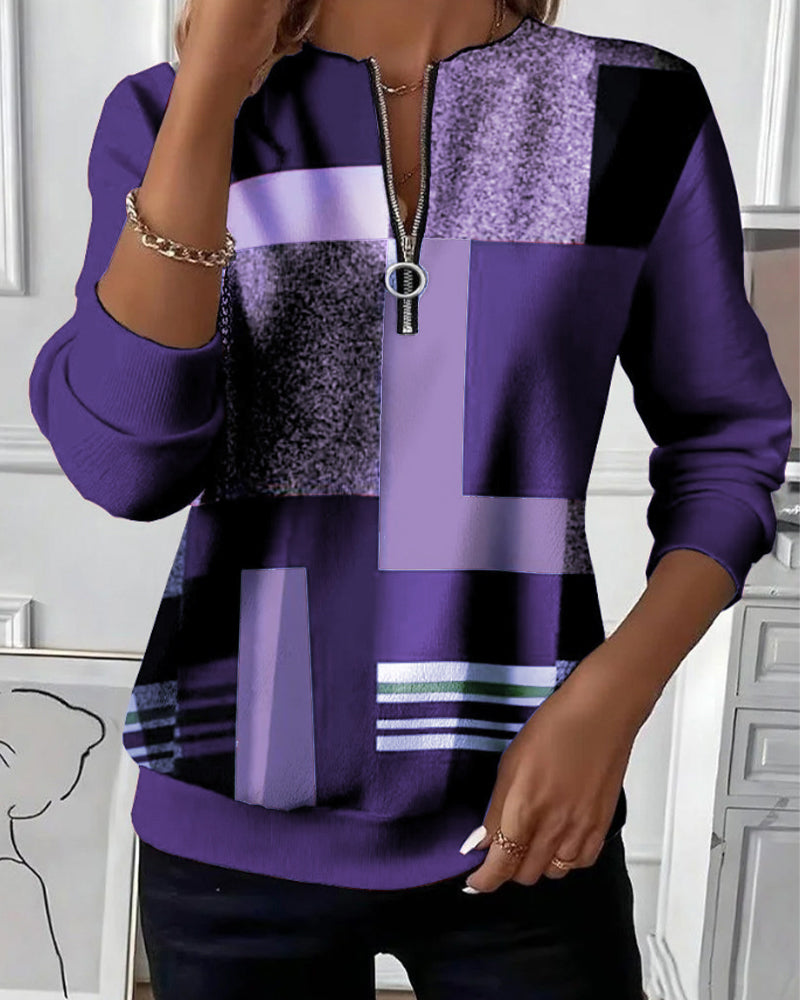 Sweat-Shirt Décontracté À Demi-Zip Avec Imprimé