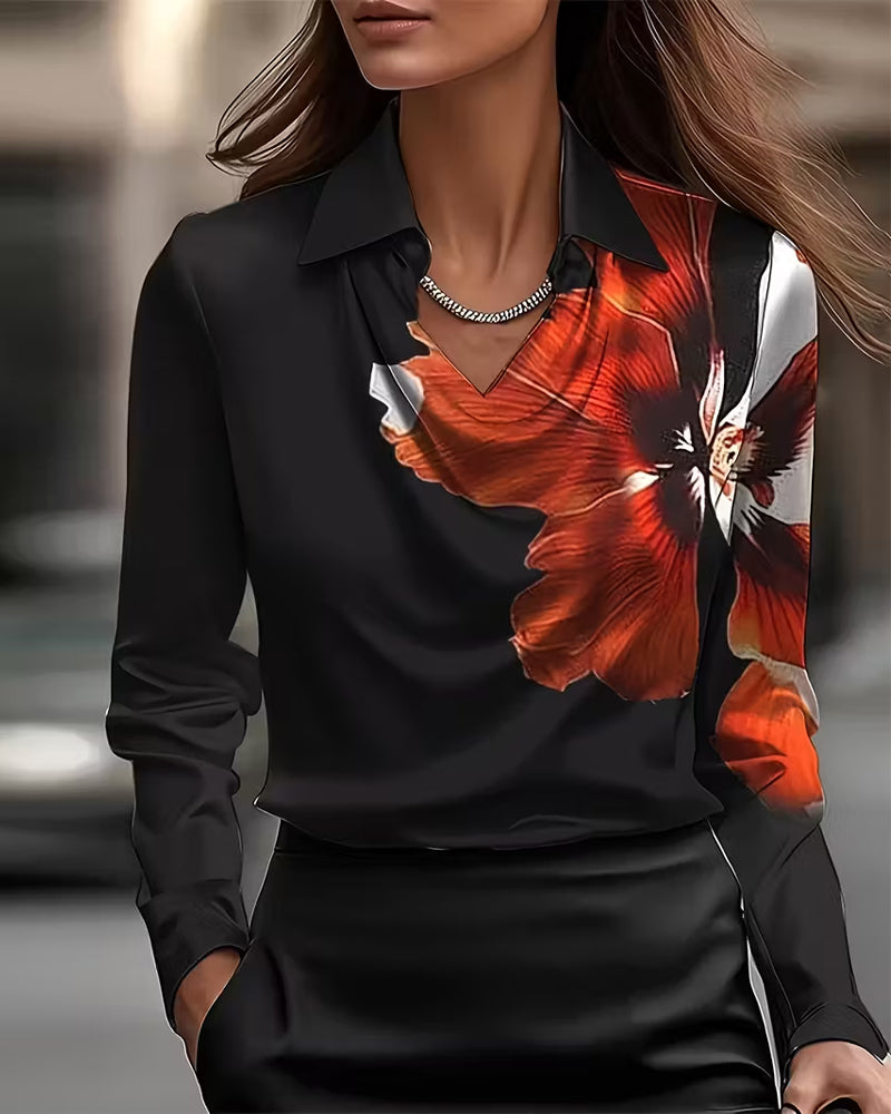 Blouse Revers Épaule Droite Imprimée