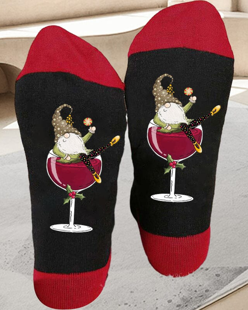 �Chaussettes de Noël unisexes avec des lutins et des verres à vin�