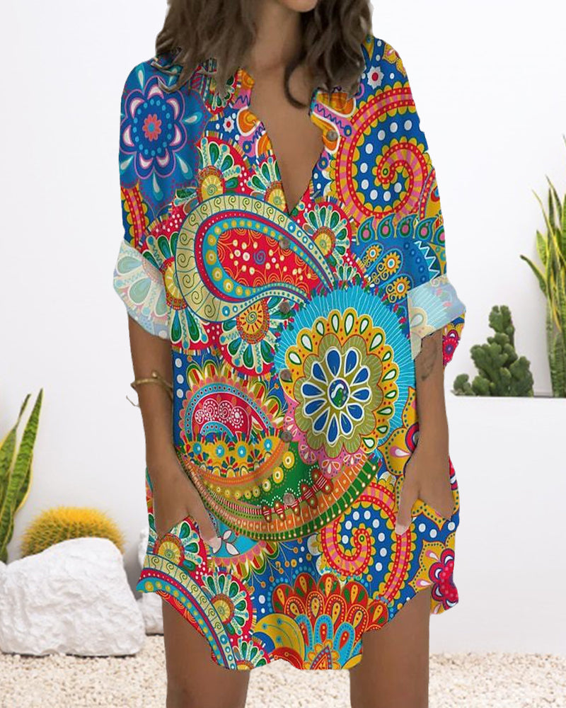 Robe boutonnée à manches longues et poche