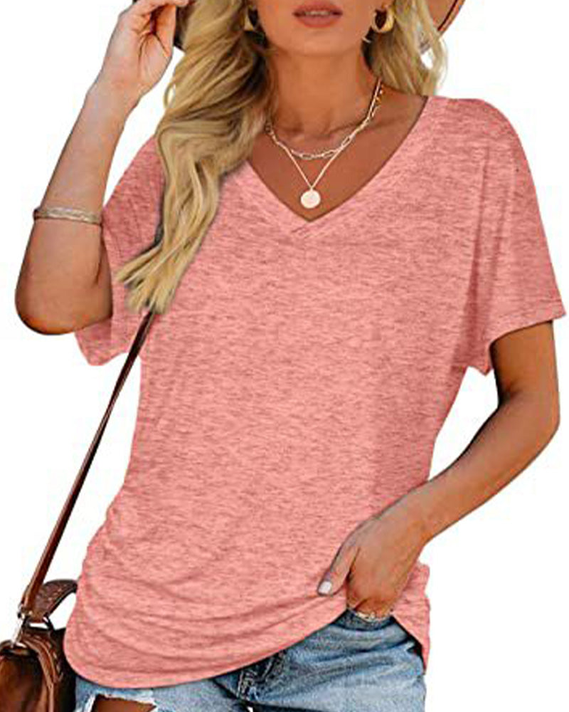 T-Shirt Plissé Uni Col En V