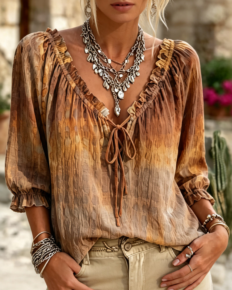 Blouse Col-V Dégradé Lacets