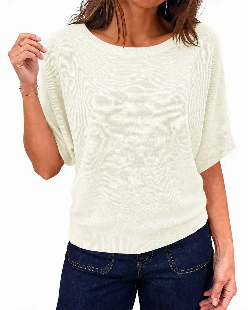 Pull Col Rond Manche Courte Unie